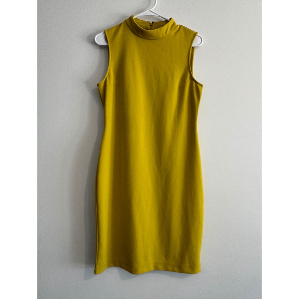 Summer Retro Dress Sharagano Mock Neck Sheath Women 4 Mustard Yellow Sleeveless